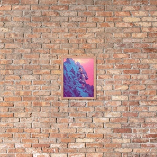 A photo of a mountain on a brick wall becomes "My ability to conquer my challenges is limitless - as a Framed poster