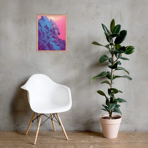 A chair in front of a wall with a painting on it, as my ability to conquer my challenges is limitless - as a Framed poster.