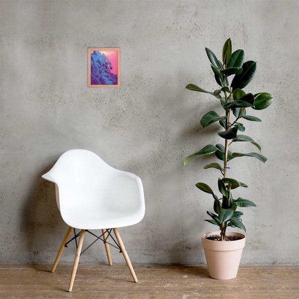 A white chair sits next to a potted plant in front of a concrete wall, showcasing "My ability to conquer my challenges is limitless - as a Framed poster".