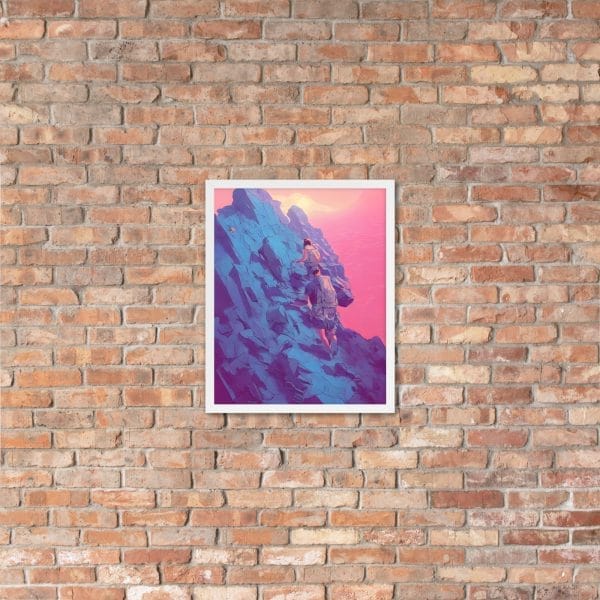 A photo of a mountain on a brick wall, featuring My ability to conquer my challenges is limitless - as a Framed poster.