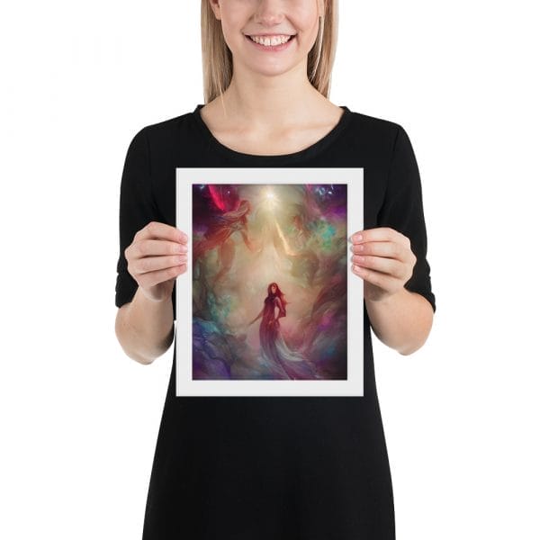 A woman proudly displaying The Power Within as a Framed poster, encapsulating inner strength.