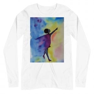 A ReachingMyDreams signature icon as a Unisex Long Sleeve Tee with a painting of a woman.