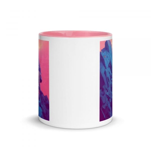 A pink and blue My ability to conquer my challenges is limitless as a Mug with Color Inside with an image of a mountain.